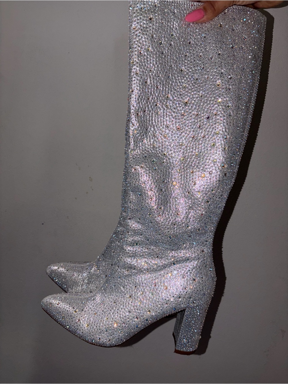 Silver bedazzled Embellished Knee-High Womens Boots